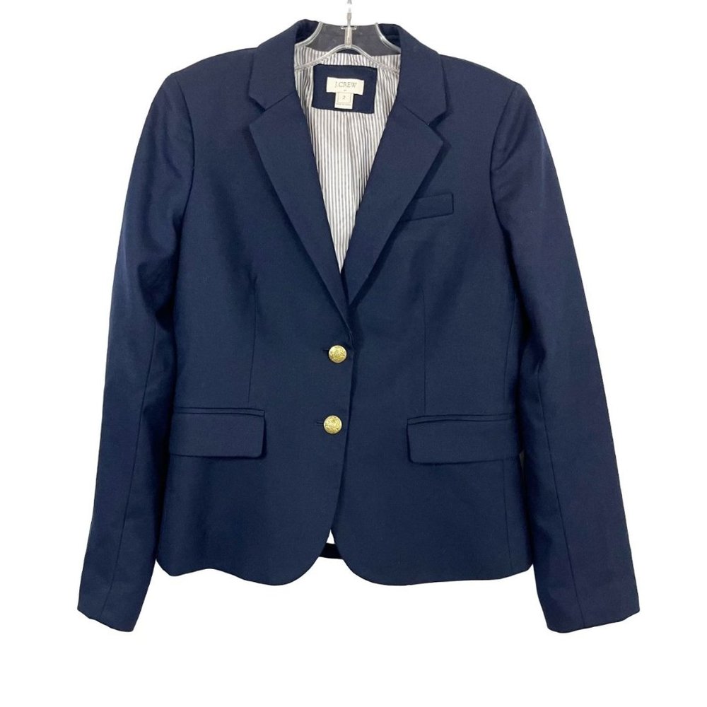 J. Crew Original Schoolboy Blazer Navy Blue Gold Buttons‎ Wool Preppy - Size 2